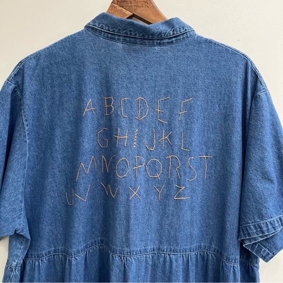 Vintage 90’s denim maxi jumper dress country chicken rooster patchwork appliqués - Picture 3 of 14